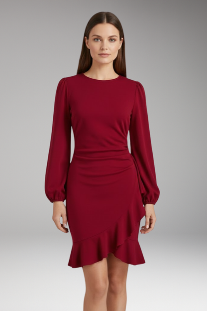 Women's Long Sleeve Bodycon Dress Ruffle Hem