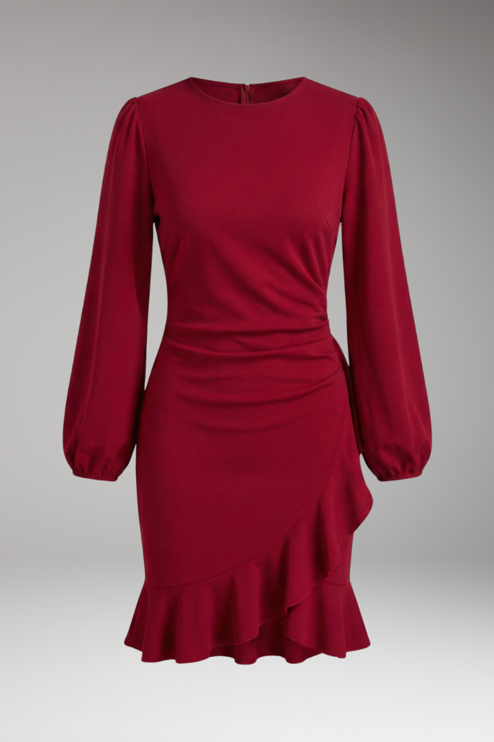 Women's Long Sleeve Bodycon Dress Ruffle Hem - VibreMode