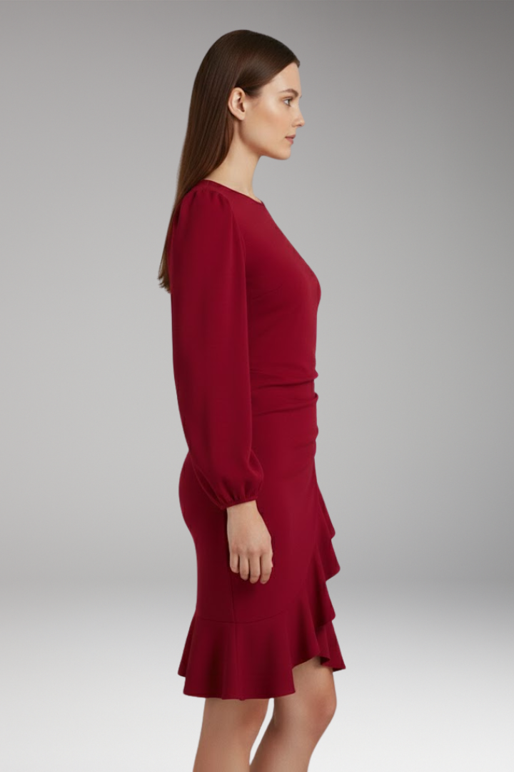 Women's Long Sleeve Bodycon Dress Ruffle Hem