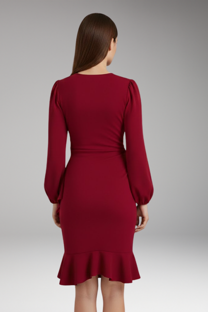 Women's Long Sleeve Bodycon Dress Ruffle Hem