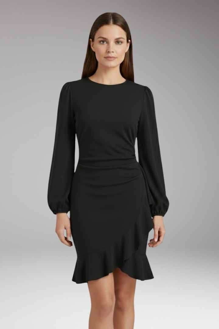 Women's Long Sleeve Bodycon Dress Ruffle Hem