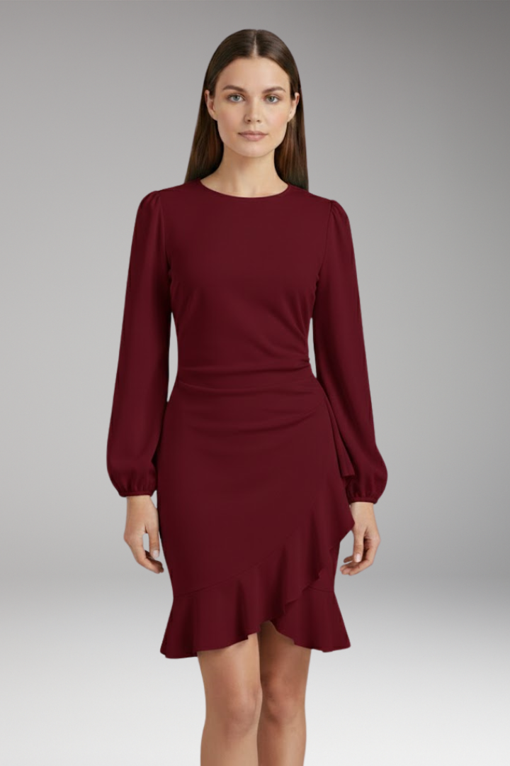 Women's Long Sleeve Bodycon Dress Ruffle Hem