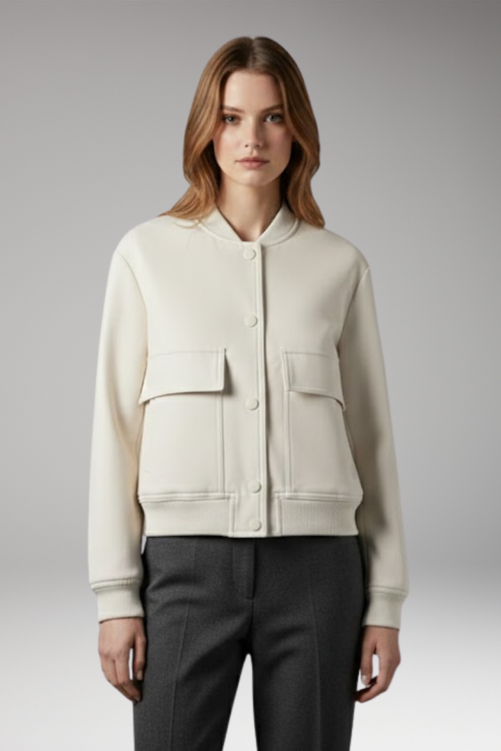 Women's Bomber Jacket Button Closure Flap Pockets