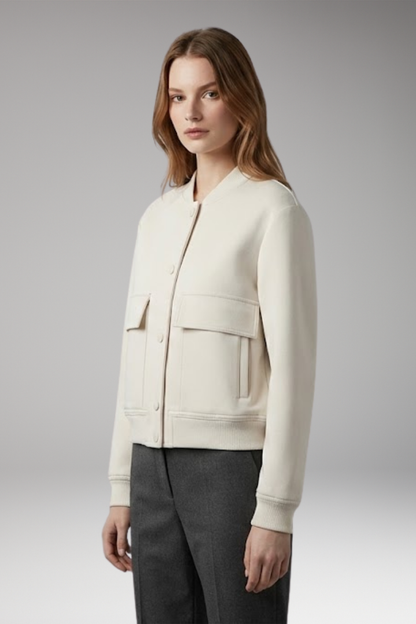 Women's Bomber Jacket Button Closure Flap Pockets