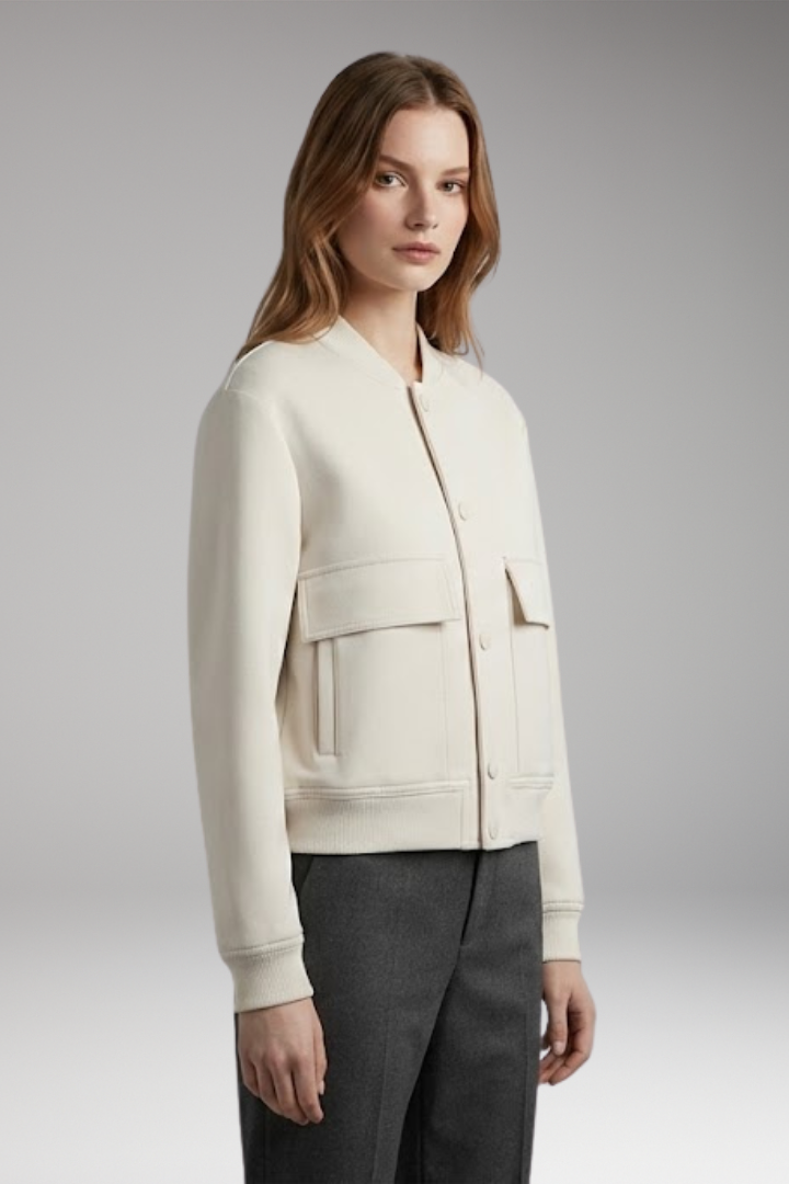 Women's Bomber Jacket Button Closure Flap Pockets