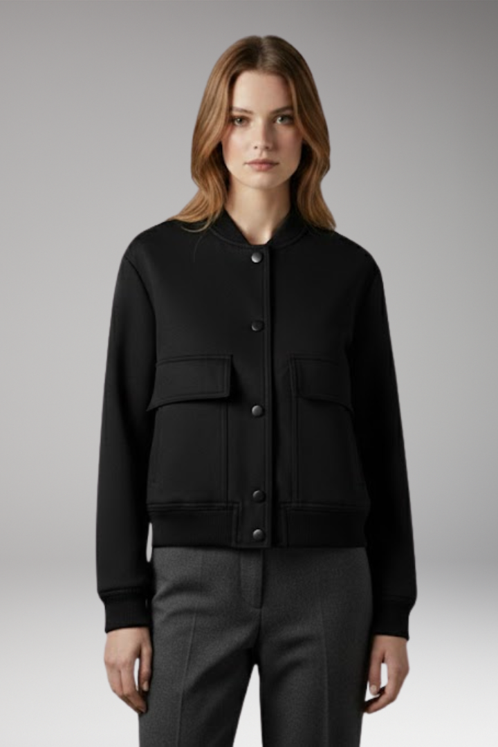 Women's Bomber Jacket Button Closure Flap Pockets