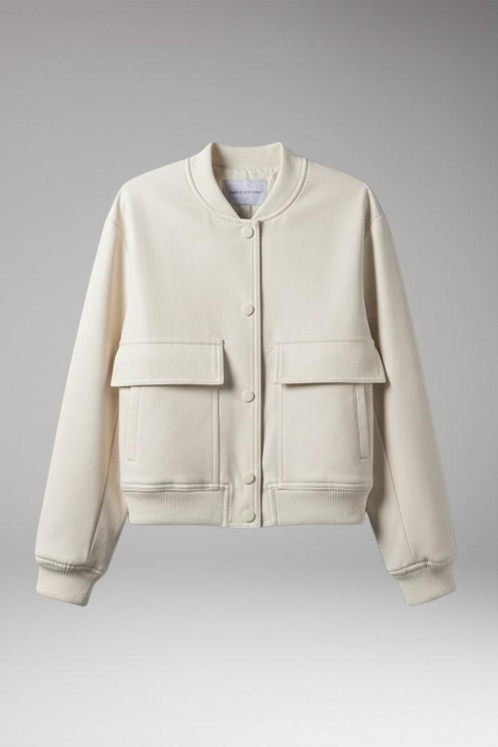 Women's Bomber Jacket Button Closure Flap Pockets - VibreMode