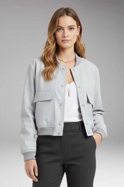 Women's Bomber Jacket Button Front Cotton