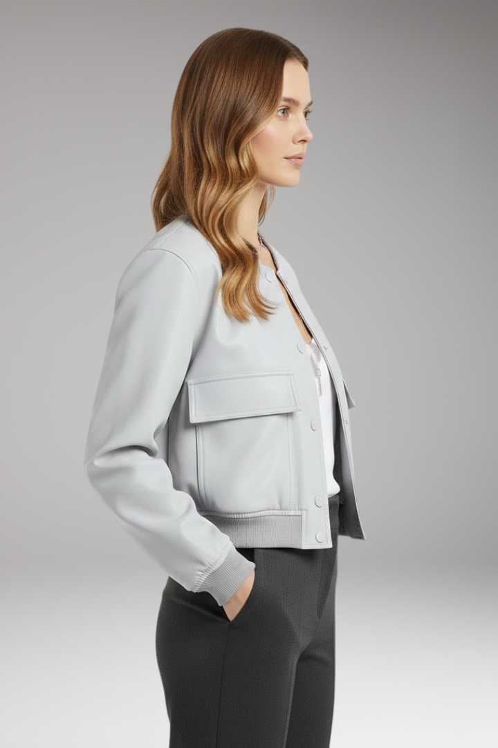Women's Bomber Jacket Button Front Cotton
