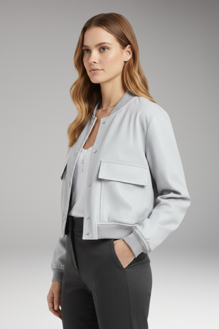Women's Bomber Jacket Button Front Cotton