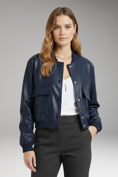 Women's Bomber Jacket Button Front Cotton