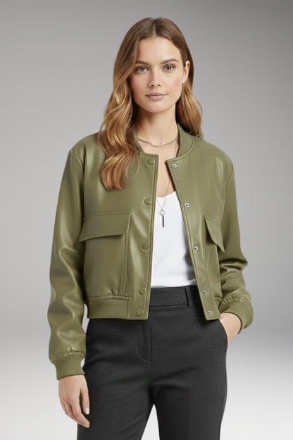 Women's Bomber Jacket Button Front Cotton