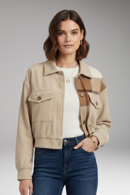 Women's Checkered Bomber Jacket Button Front