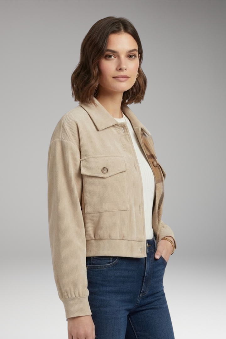 Women's Checkered Bomber Jacket Button Front