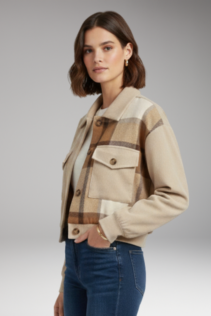 Women's Checkered Bomber Jacket Button Front