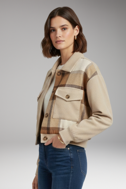 Women's Checkered Bomber Jacket Button Front