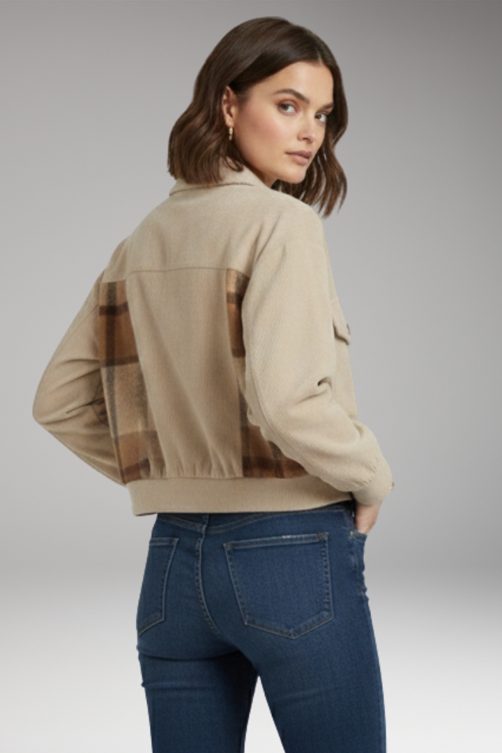 Women's Checkered Bomber Jacket Button Front
