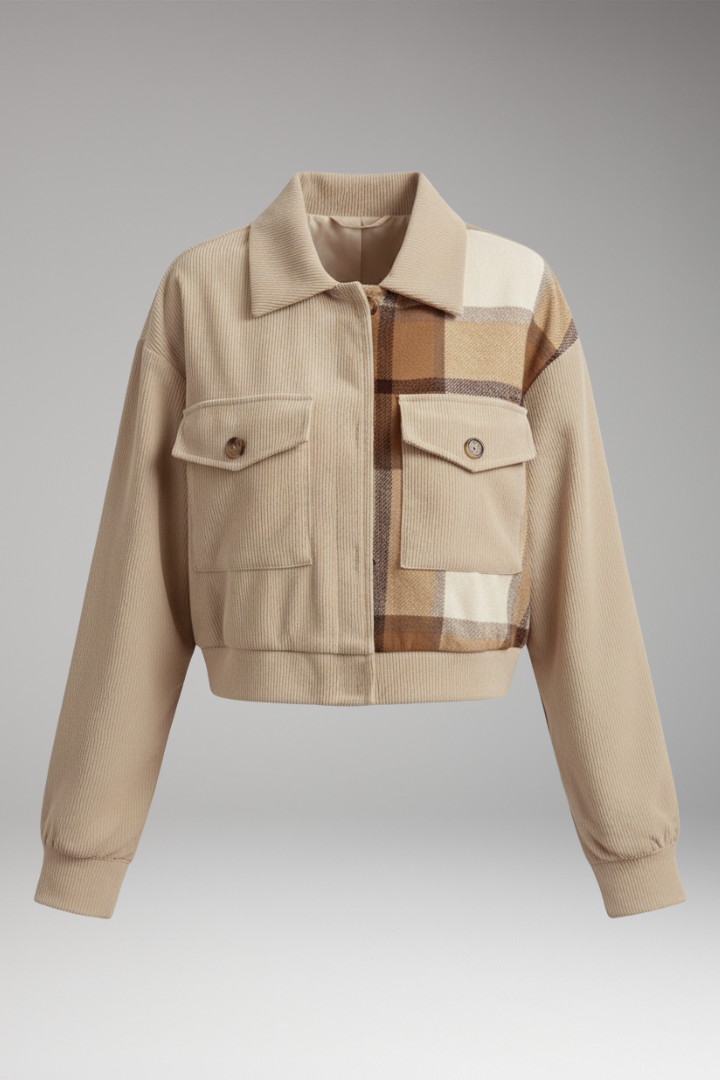 Women's Checkered Bomber Jacket Button Front - VibreMode