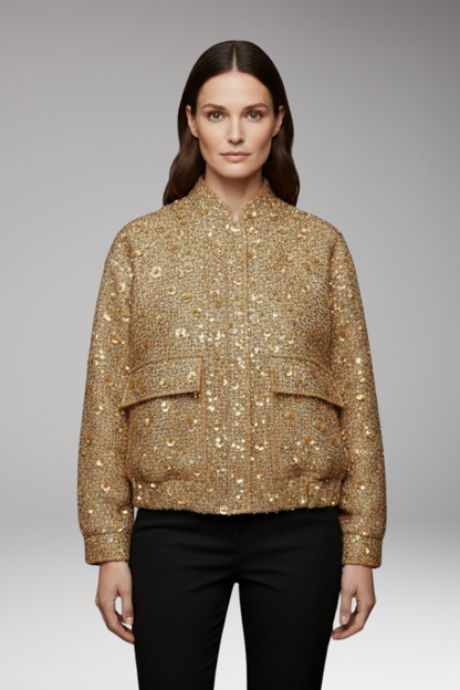 Women's Bomber Jacket Collar Neck Elastic Hem