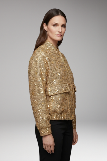 Women's Bomber Jacket Collar Neck Elastic Hem