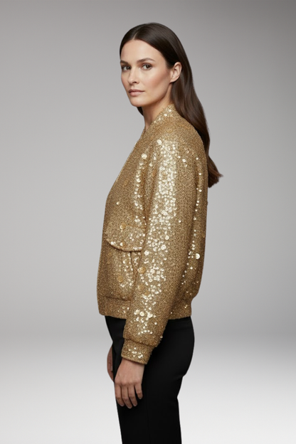 Women's Bomber Jacket Collar Neck Elastic Hem