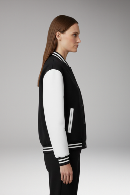 Women's Bomber Jacket Snap Button Contrast Sleeves