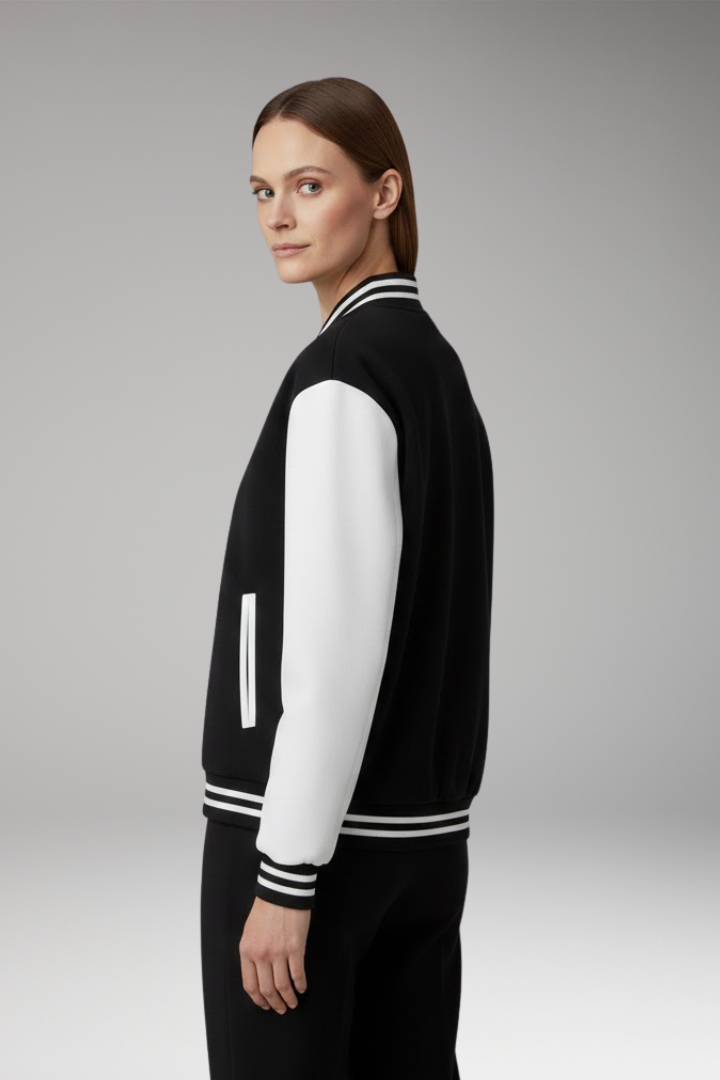 Women's Bomber Jacket Snap Button Contrast Sleeves