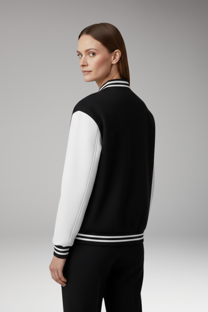 Women's Bomber Jacket Snap Button Contrast Sleeves