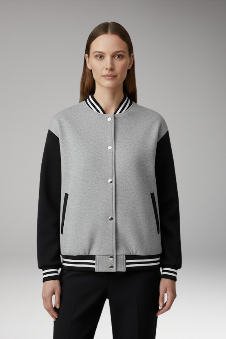 Women's Bomber Jacket Snap Button Contrast Sleeves