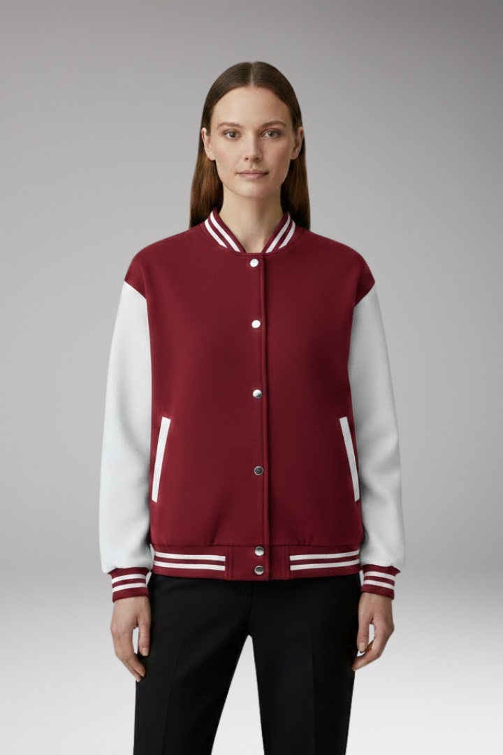 Women's Bomber Jacket Snap Button Contrast Sleeves