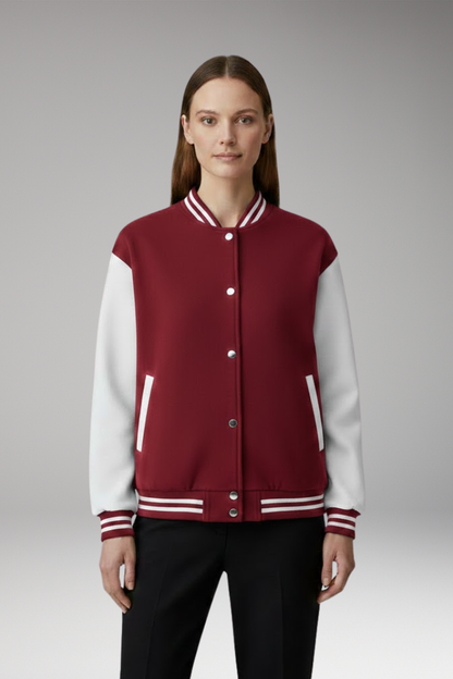 Women's Bomber Jacket Snap Button Contrast Sleeves