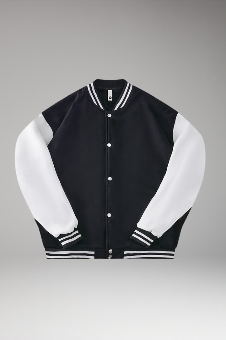 Women's Bomber Jacket Snap Button Contrast Sleeves - VibreMode