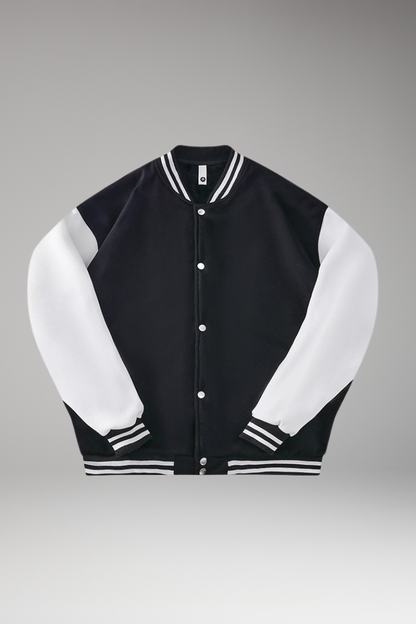 Women's Bomber Jacket Snap Button Contrast Sleeves - VibreMode