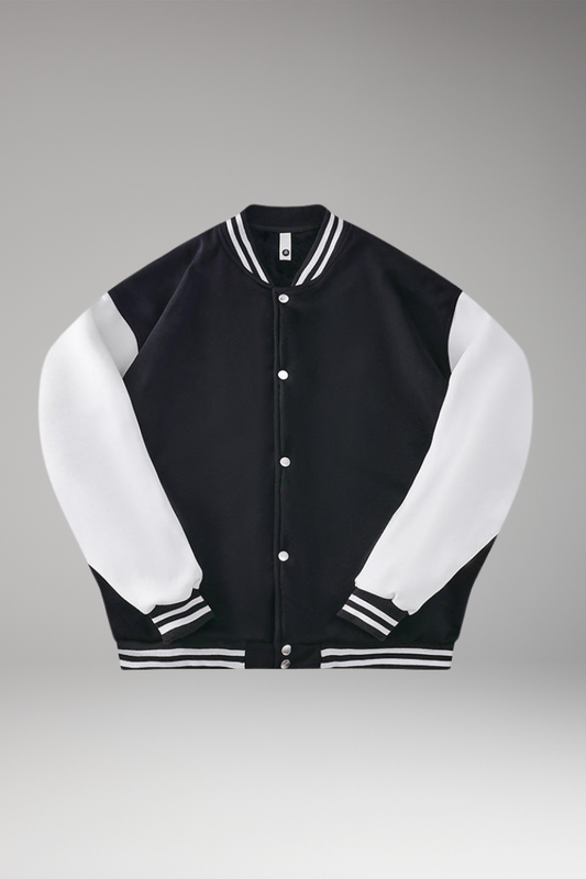 Women's Bomber Jacket Snap Button Contrast Sleeves - VibreMode