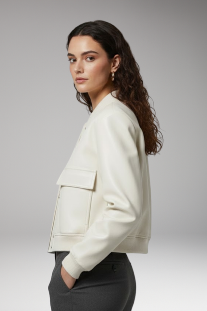 Women's Bomber Jacket Elastic Cuffs Front Pockets