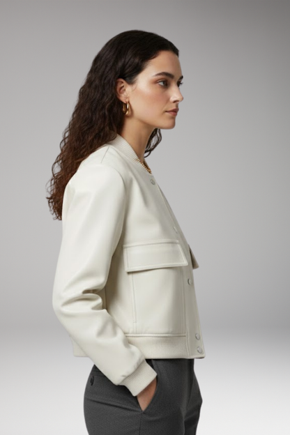 Women's Bomber Jacket Elastic Cuffs Front Pockets