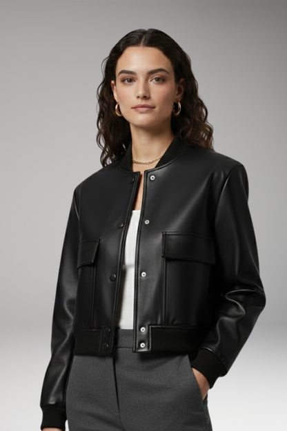 Women's Bomber Jacket Elastic Cuffs Front Pockets