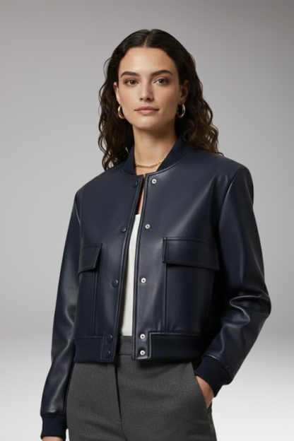 Women's Bomber Jacket Elastic Cuffs Front Pockets