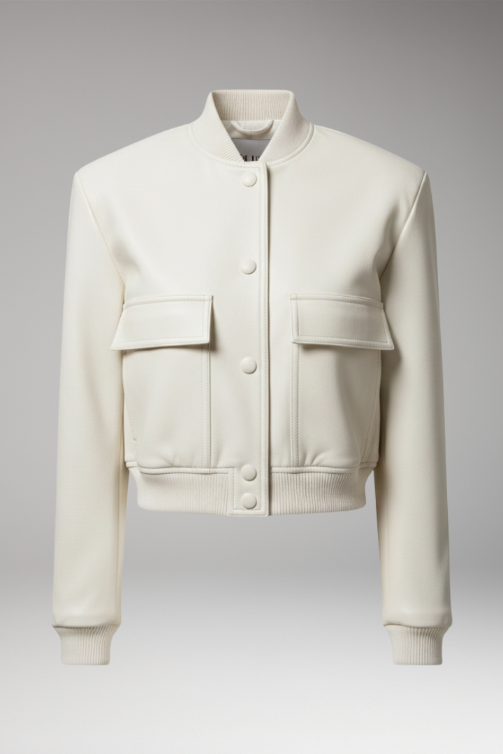 Women's Bomber Jacket Elastic Cuffs Front Pockets - VibreMode