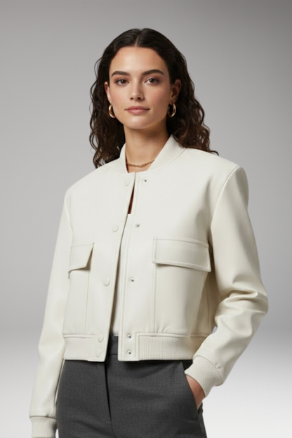Women's Bomber Jacket Elastic Cuffs Front Pockets