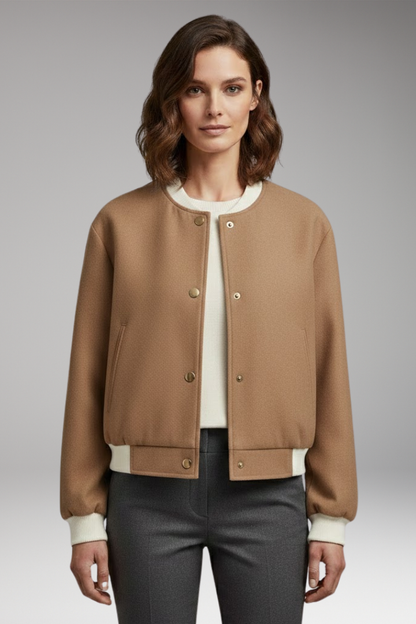 Women's Bomber Jacket Elastic Cuffs Side Pockets