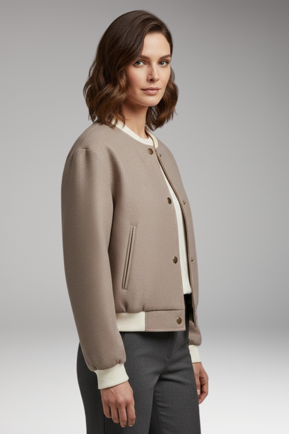 Women's Bomber Jacket Elastic Cuffs Side Pockets