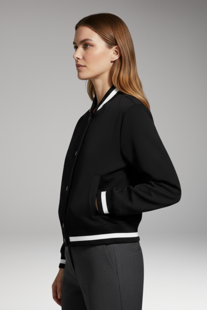 Women's Bomber Jacket Elastic Cuffs Snap Button Closure