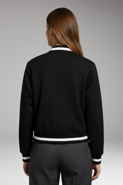 Women's Bomber Jacket Elastic Cuffs Snap Button Closure