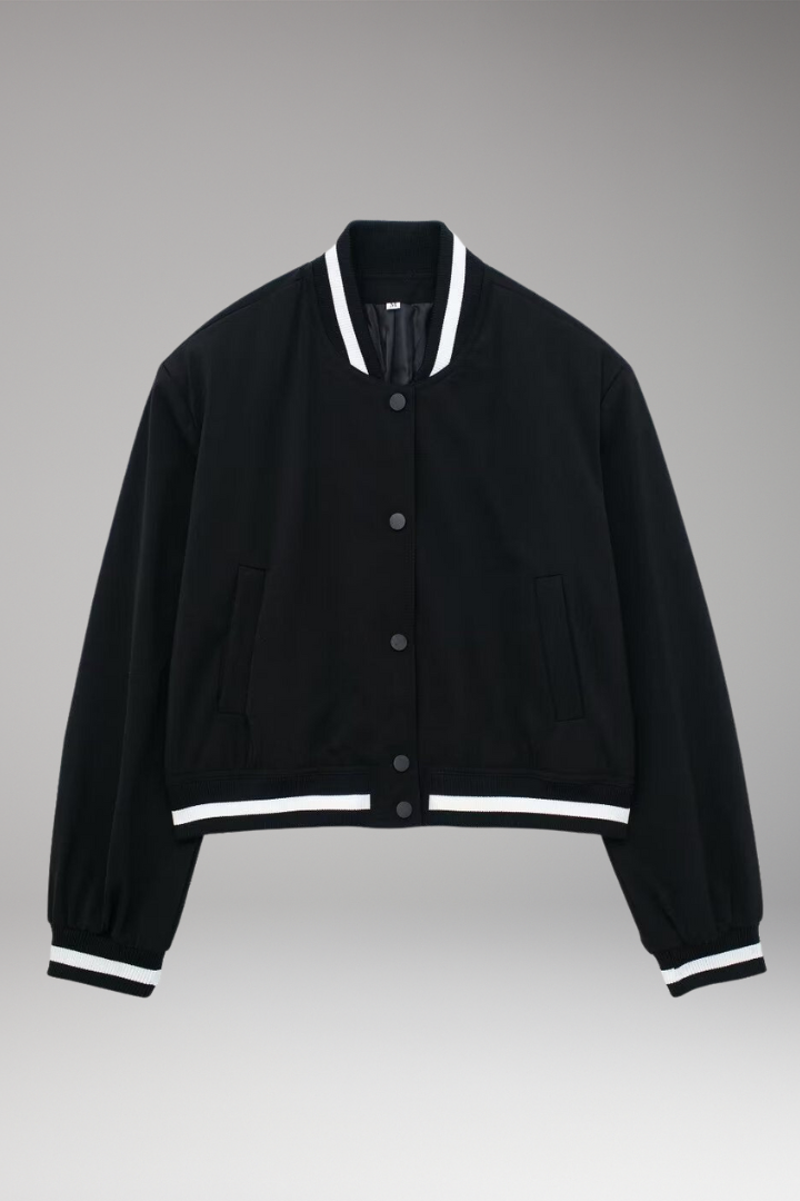 Women's Bomber Jacket Elastic Cuffs Snap Button Closure - VibreMode