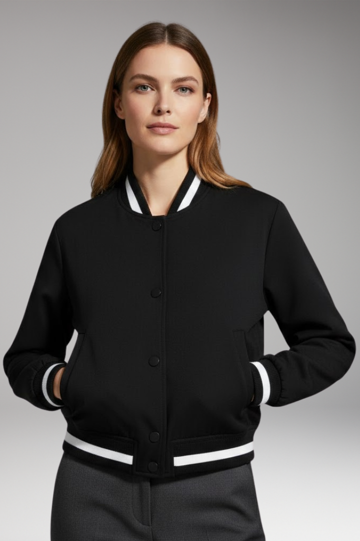 Women's Bomber Jacket Elastic Cuffs Snap Button Closure