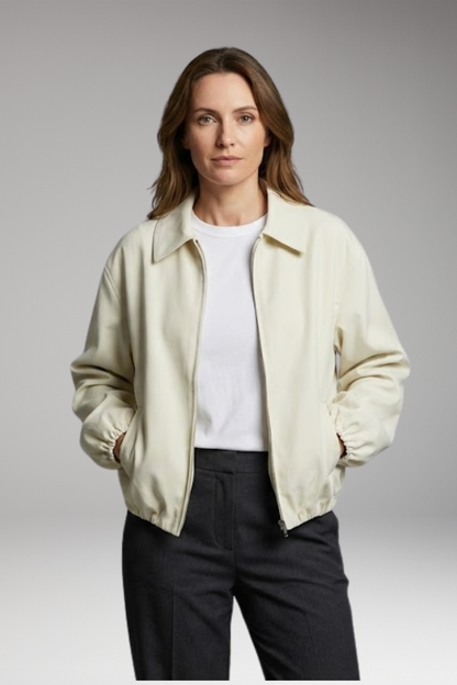 Women's Bomber Jacket Elastic Hem Side Pockets