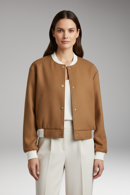 Women's Bomber Jacket Elastic Waistband Contrast Details