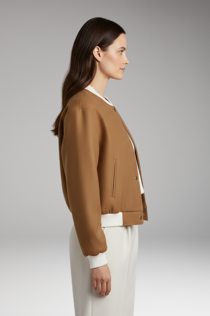 Women's Bomber Jacket Elastic Waistband Contrast Details