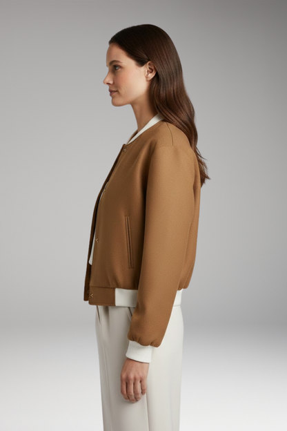 Women's Bomber Jacket Elastic Waistband Contrast Details
